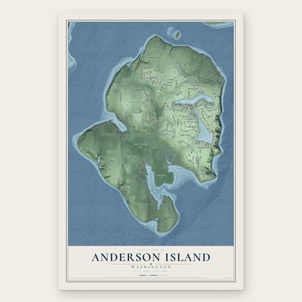 Anderson Island, Washington map print, the full design