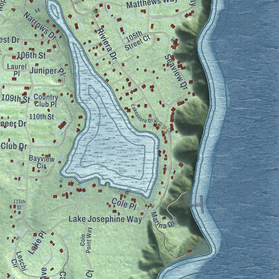Close-up of the map of Anderson Island, Washington print showing street and building detail