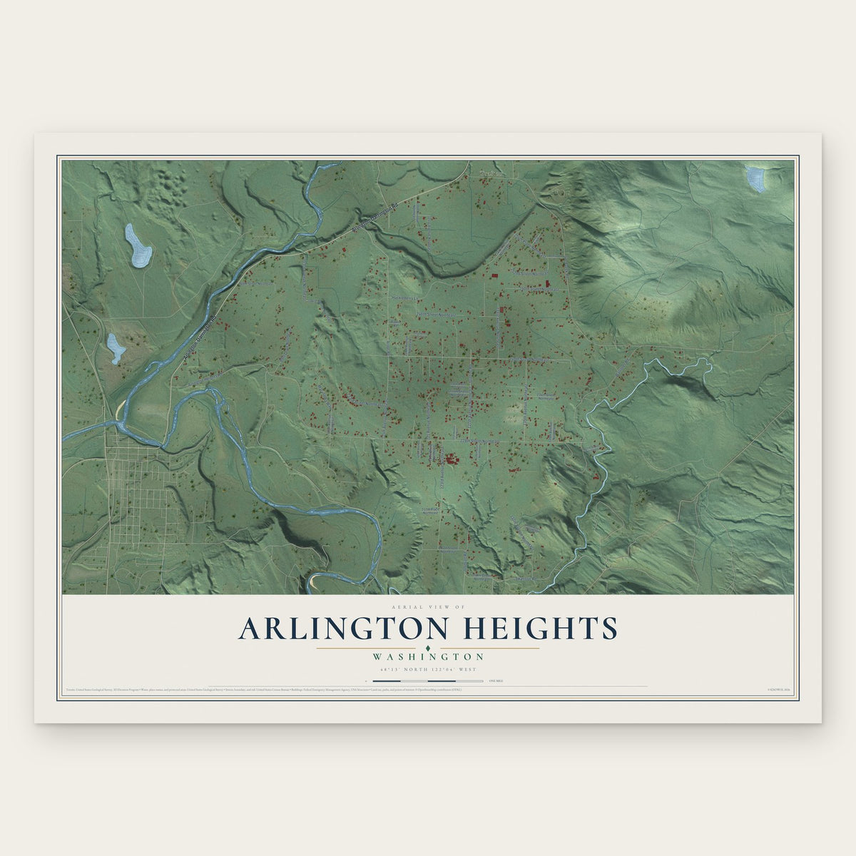 Arlington Heights, Washington map print, the full design