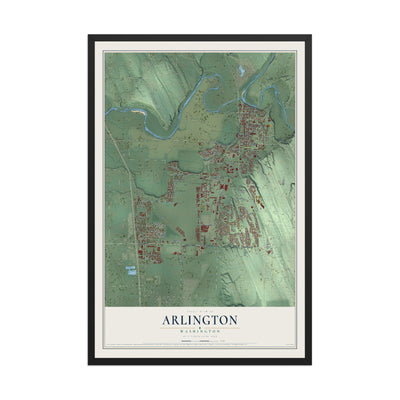 Map of Arlington, Washington, 12 x 18 inch print in a black wood frame