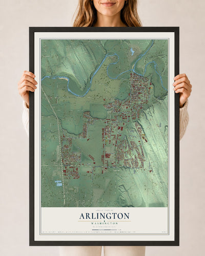 Map of Arlington, Washington, 24 x 36 inch print in a black wood frame