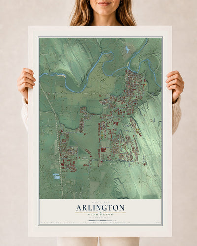 Map of Arlington, Washington, 24 x 36 inch print in a white wood frame