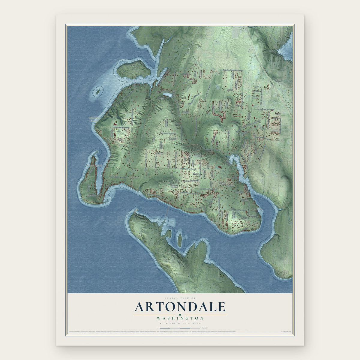 Artondale, Washington map print, the full design