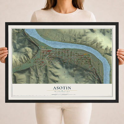 Map of Asotin, Washington, 18 x 24 inch print in a black wood frame