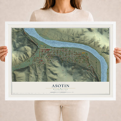 Map of Asotin, Washington, 18 x 24 inch print in a white wood frame