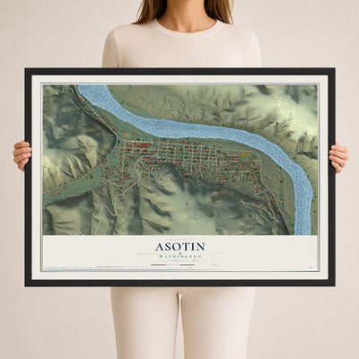 Map of Asotin, Washington, 24 x 36 inch print in a black wood frame