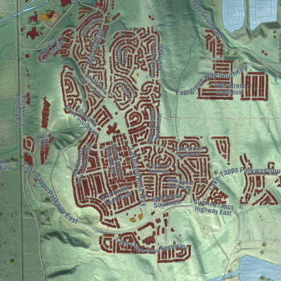 Second close-up of the map of Auburn, Washington print showing more streets and buildings