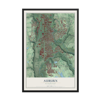 Map of Auburn, Washington, 12 x 18 inch print in a black wood frame