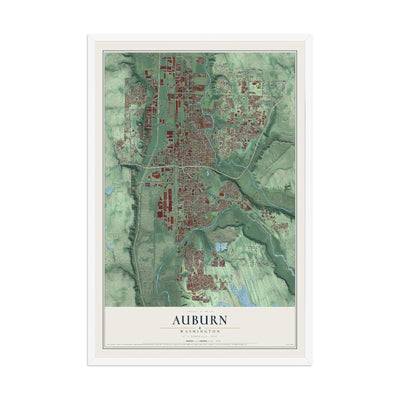 Map of Auburn, Washington, 12 x 18 inch print in a white wood frame