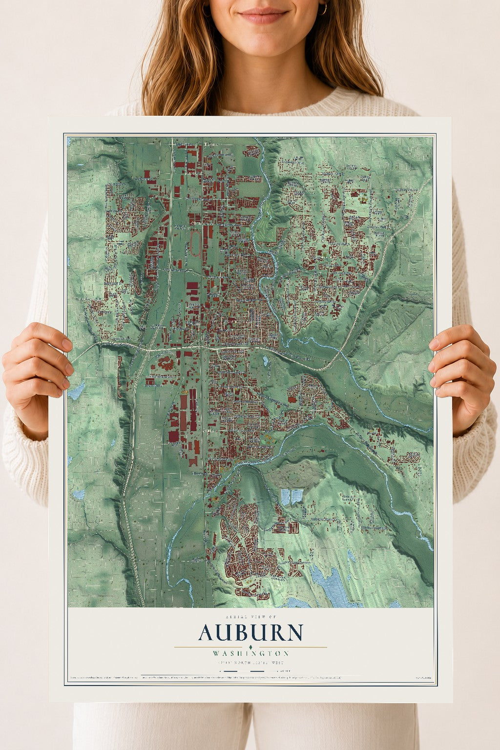 Map of Auburn, Washington, 18 x 24 inch unframed archival matte print