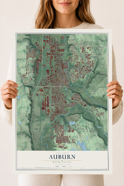 Map of Auburn, Washington, 18 x 24 inch unframed archival matte print
