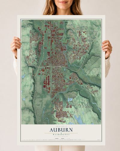Map of Auburn, Washington, 24 x 36 inch unframed archival matte print