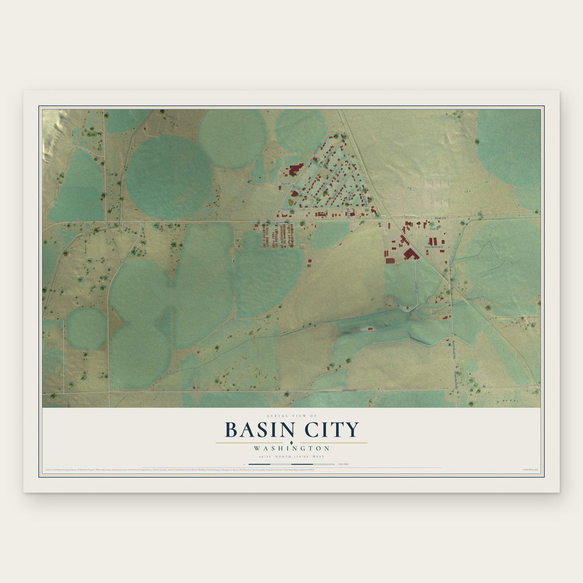 Basin City, Washington map print, the full design