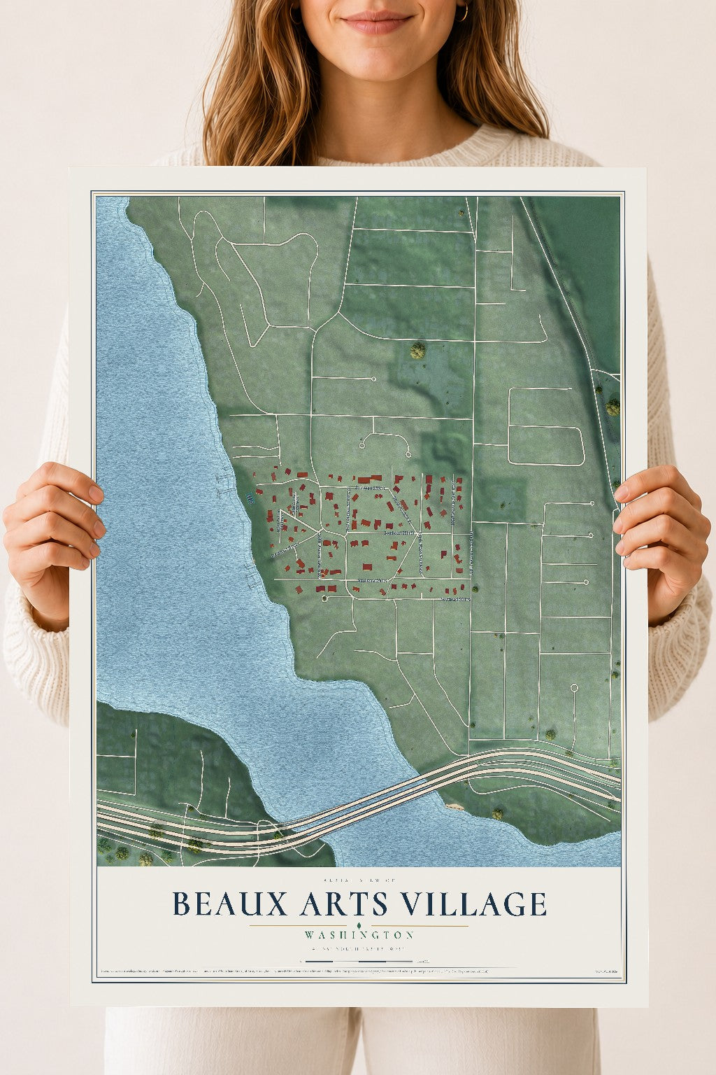 Map of Beaux Arts Village, Washington, 18 x 24 inch unframed archival matte print