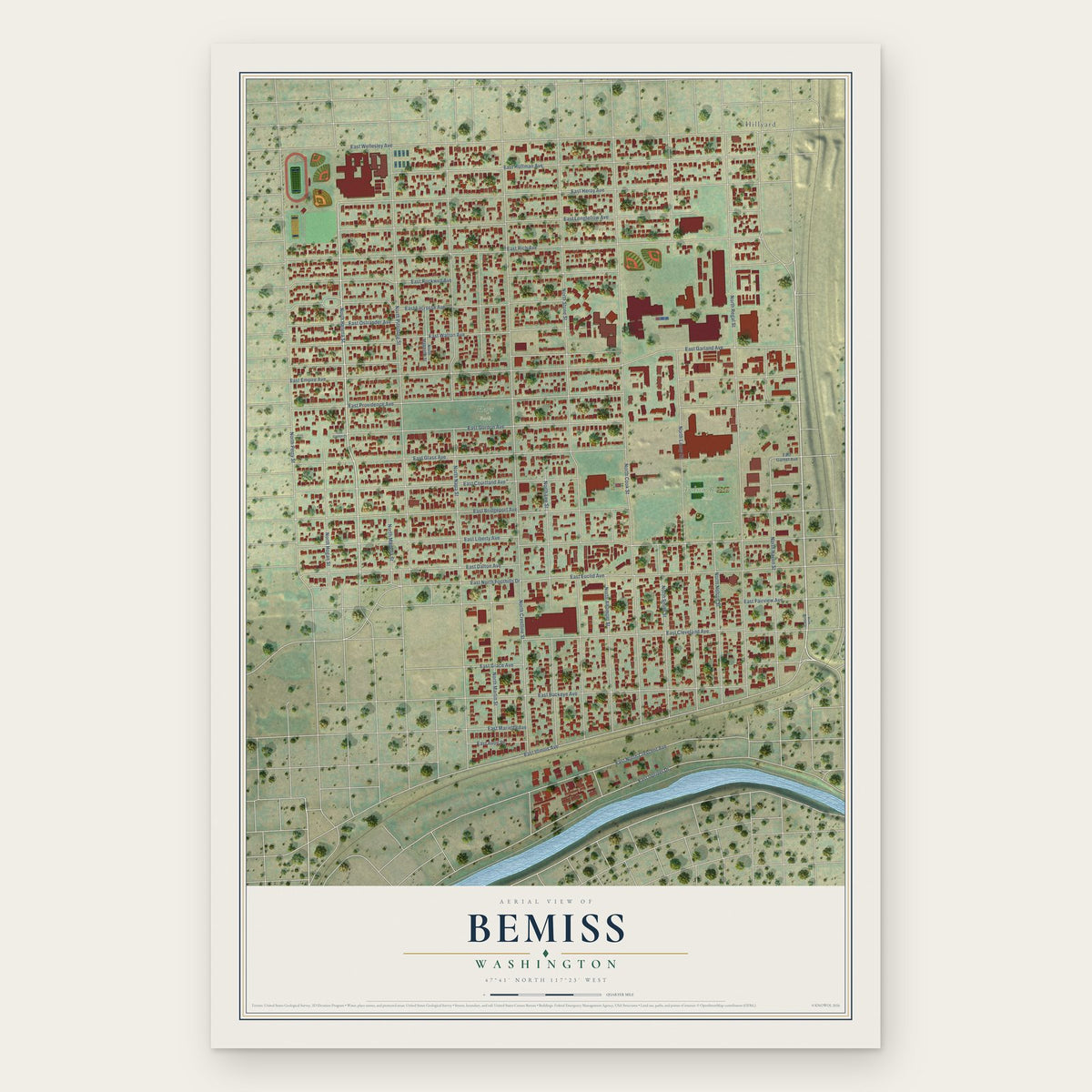 Bemiss, Washington map print, the full design