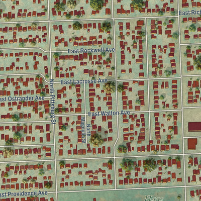 Close-up of the map of Bemiss, Washington print showing street and building detail