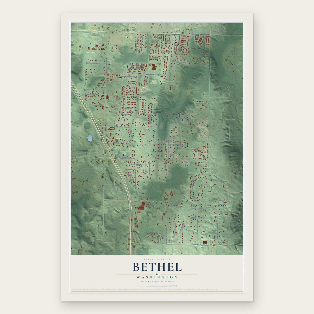 Bethel, Washington map print, the full design