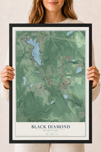 Map of Black Diamond, Washington, 18 x 24 inch print in a black wood frame