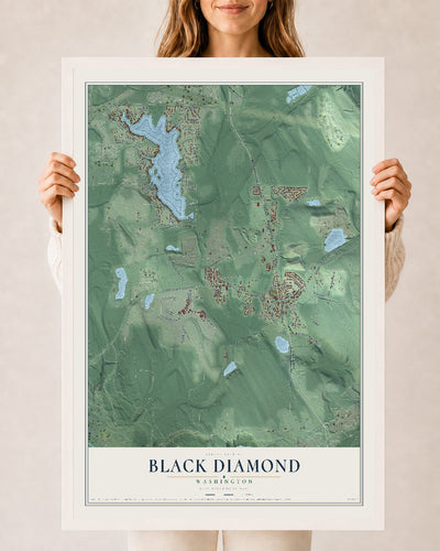 Map of Black Diamond, Washington, 24 x 36 inch print in a white wood frame