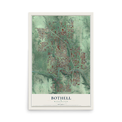 Map of Bothell, Washington, 12 x 18 inch unframed archival matte print