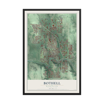 Map of Bothell, Washington, 12 x 18 inch print in a black wood frame