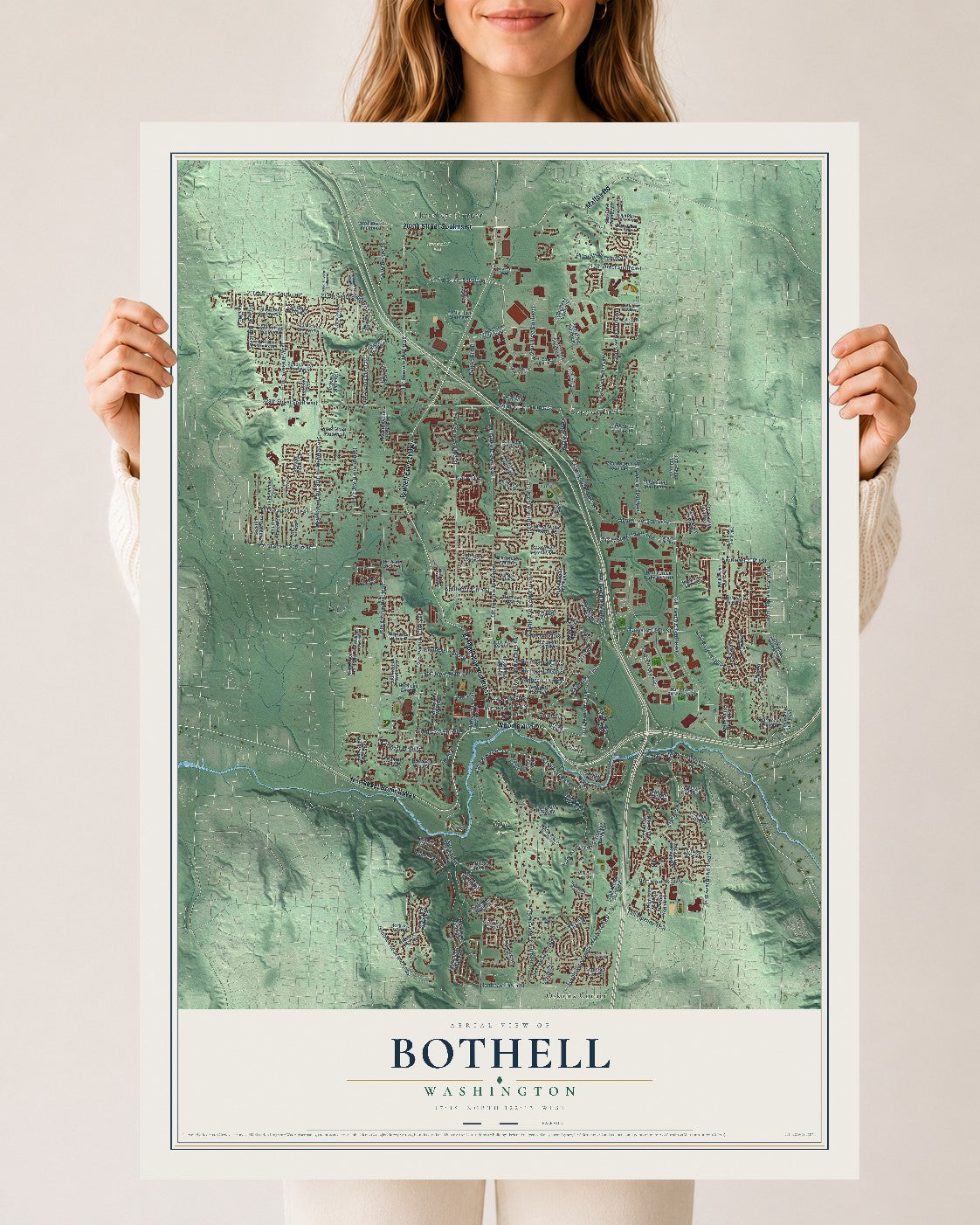Map of Bothell, Washington, 24 x 36 inch unframed archival matte print