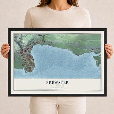 Map of Brewster, Washington, 12 x 18 inch print in a black wood frame