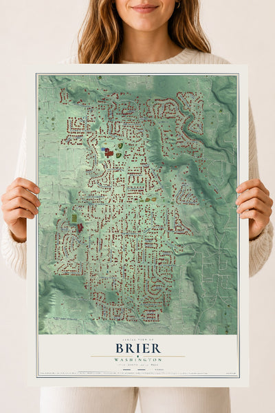 Map of Brier, Washington, 18 x 24 inch unframed archival matte print