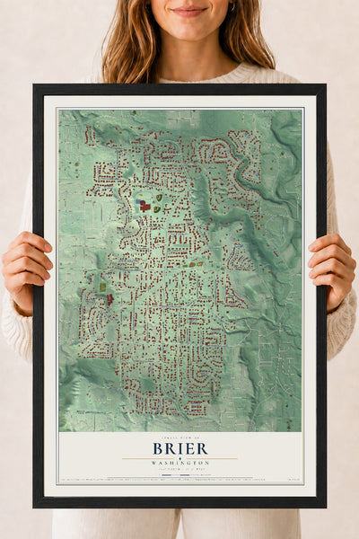 Map of Brier, Washington, 18 x 24 inch print in a black wood frame