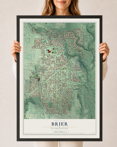 Map of Brier, Washington, 24 x 36 inch print in a black wood frame