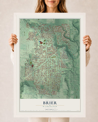 Map of Brier, Washington, 24 x 36 inch print in a white wood frame