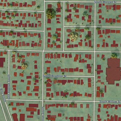 Close-up of the map of Brighton, Washington print showing street and building detail