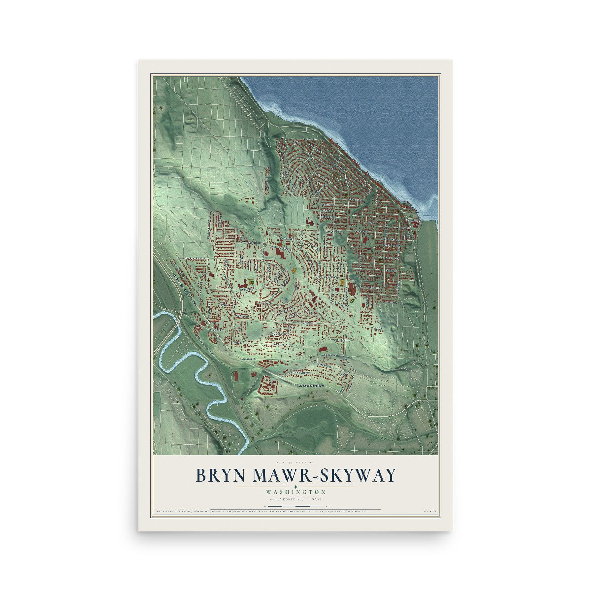 Map of Bryn Mawr-Skyway, Washington, 12 x 18 inch unframed archival matte print