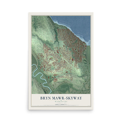 Map of Bryn Mawr-Skyway, Washington, 12 x 18 inch unframed archival matte print