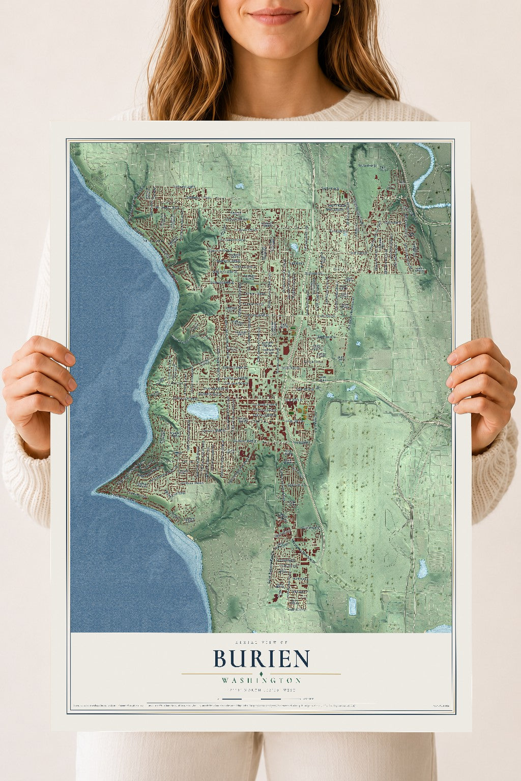 Map of Burien, Washington, 18 x 24 inch unframed archival matte print