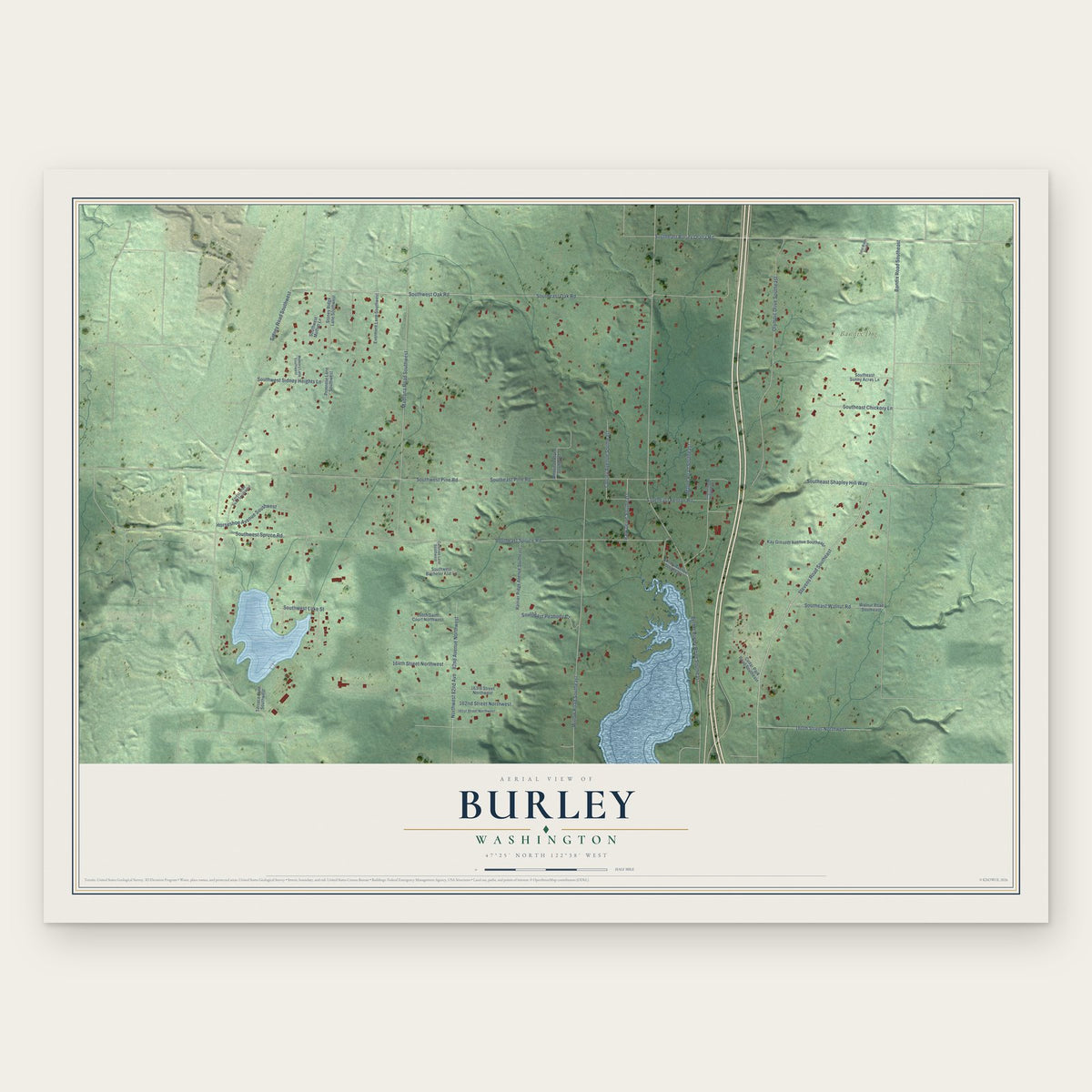 Burley, Washington map print, the full design