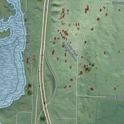 Close-up of the map of Burley, Washington print showing street and building detail