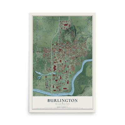 Map of Burlington, Washington, 12 x 18 inch unframed archival matte print