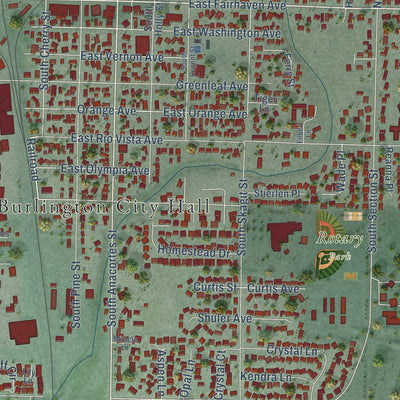 Close-up of the map of Burlington, Washington print showing street and building detail