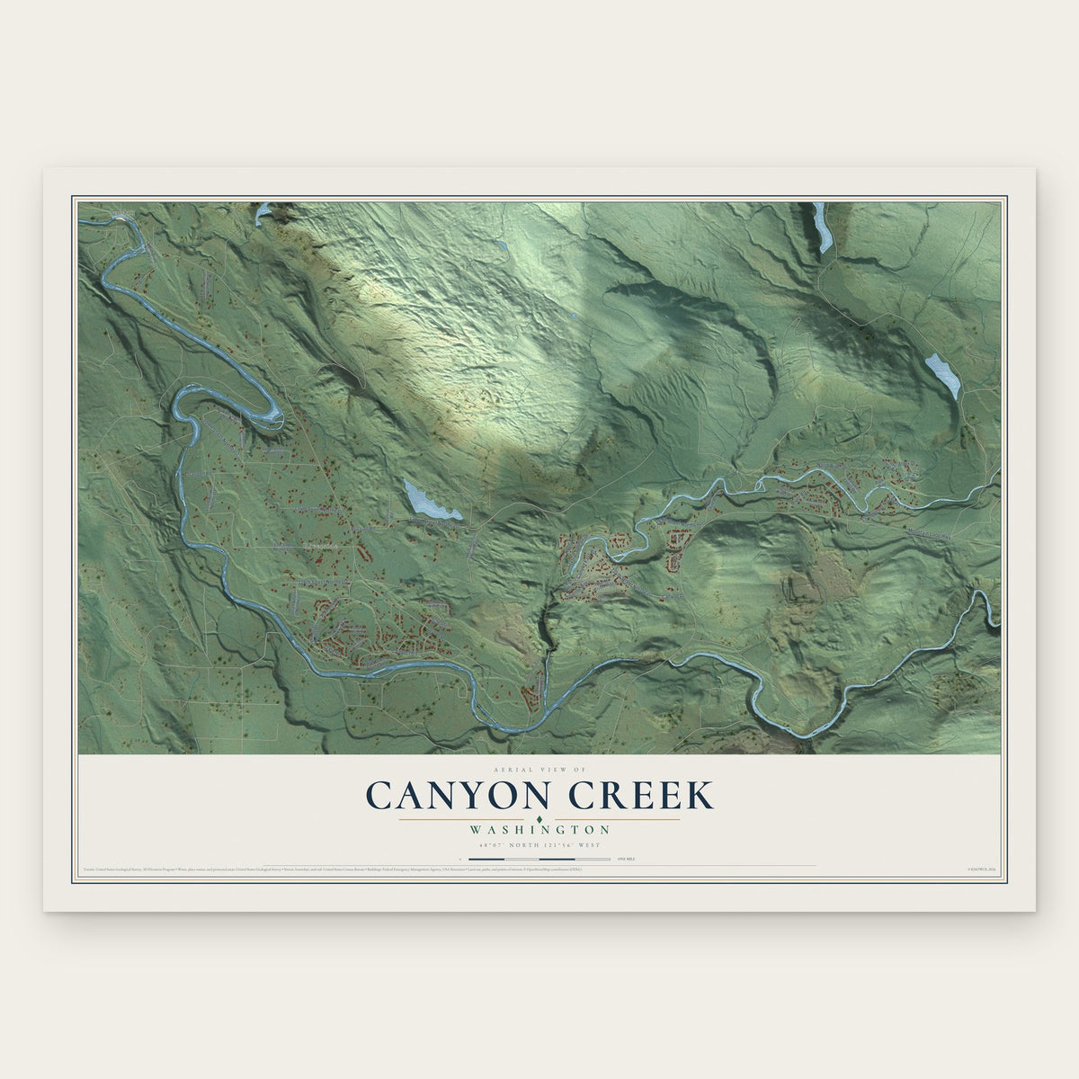 Canyon Creek, Washington map print, the full design