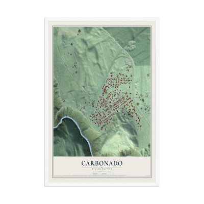 Map of Carbonado, Washington, 12 x 18 inch print in a white wood frame