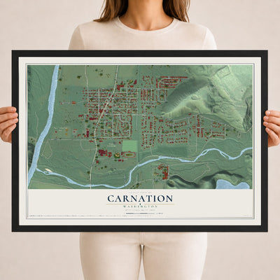 Map of Carnation, Washington, 18 x 24 inch print in a black wood frame
