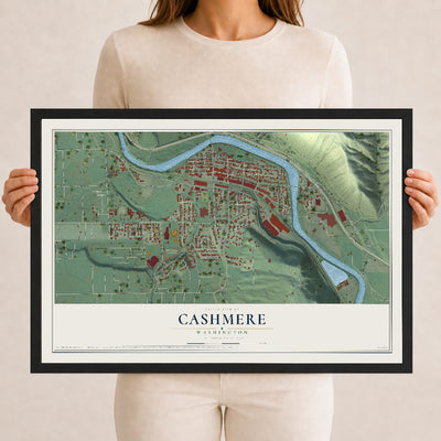 Map of Cashmere, Washington, 12 x 18 inch print in a black wood frame