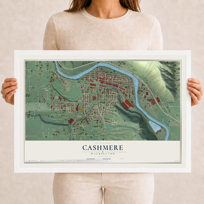 Map of Cashmere, Washington, 12 x 18 inch print in a white wood frame