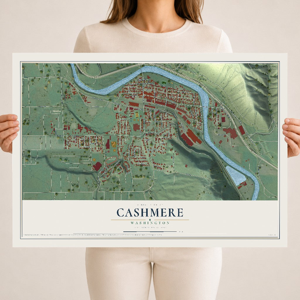 Map of Cashmere, Washington, 18 x 24 inch unframed archival matte print