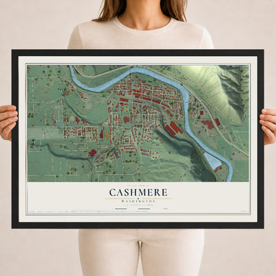 Map of Cashmere, Washington, 18 x 24 inch print in a black wood frame