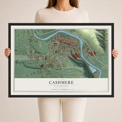 Map of Cashmere, Washington, 24 x 36 inch print in a black wood frame
