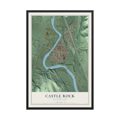 Map of Castle Rock, Washington, 12 x 18 inch print in a black wood frame