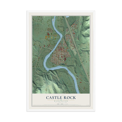 Map of Castle Rock, Washington, 12 x 18 inch print in a white wood frame