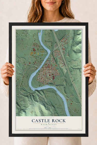 Map of Castle Rock, Washington, 18 x 24 inch print in a black wood frame